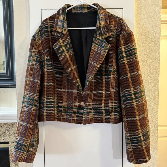Cider Tweed Tartan Split Mini Skirt CROP Blazer Jacket Set 3XL Clueless Preppy - Picture 6 of 11